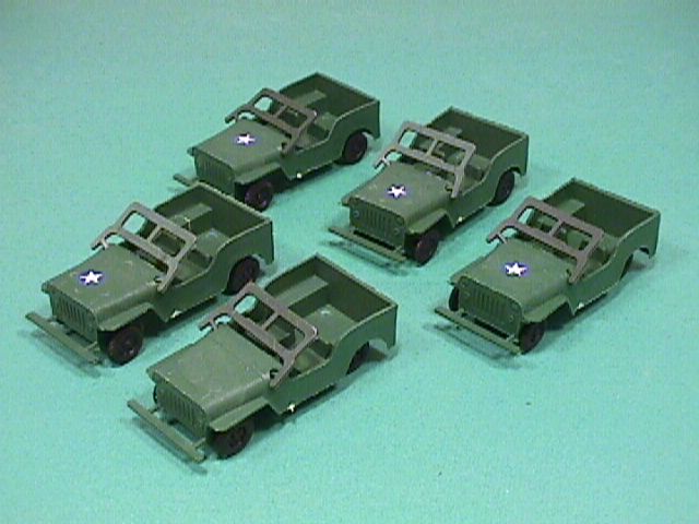 Set Of 5 Army Green Plastic Jeeps
