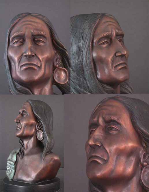 Native American Indian w/ Earring Bronze Bust Sculpture