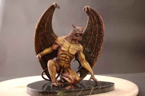 Winged Demon Bronze Male Creature on Marble Base