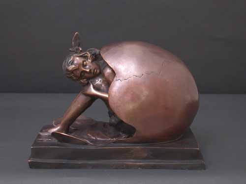 Cholesterol Female Emerging From Egg Bronze Sculpture by Bruno Zach