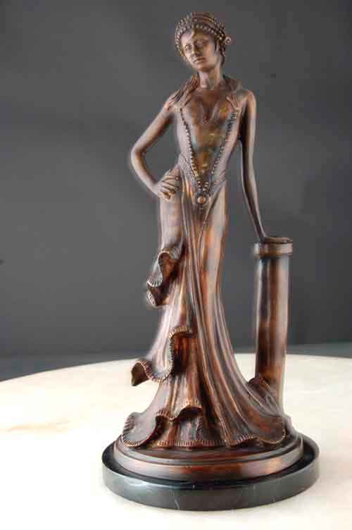 Lady Leaning on Pedestal - Bronze Art Deco Nouveau Sculpture