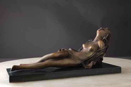 Bronze Female Reclining on Marble Base