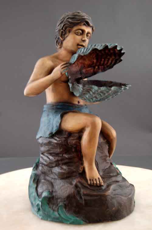 Bronze Fountain Boy with Clam Shell Art Sculpture