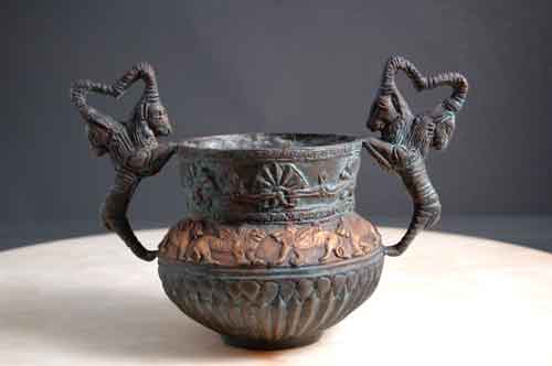 Image 0 of Bronze Vase Double Ram Head Movie Prop Alexander