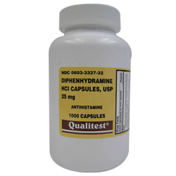 Diphenhydramine(Generic:Benadryl) Mfg. By Qualitest 25 mg Capsule 1000