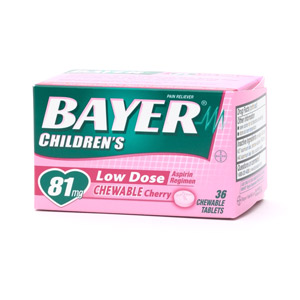 Bayer Aspirin Lo Dose Chewable Cherry Flavor 36 Tablets.