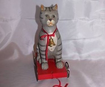 Image 0 of Wood Wooden Cat Pull Toy, Vintage Distressed Replica