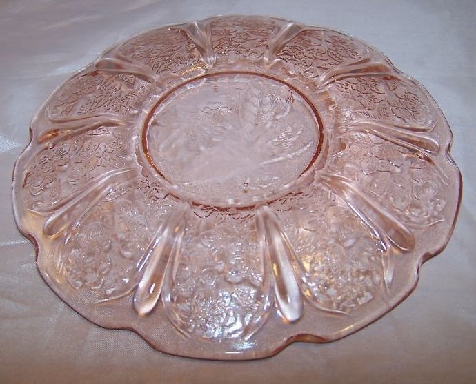 Image 3 of Pink Glass Plate or Saucer, Cherry Design, Scalloped Edge