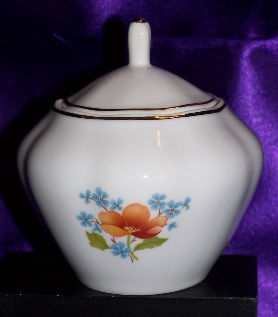 Image 1 of Forget Me Nots, Poppy Flower Sugar Bowl, Trinket Box Romania