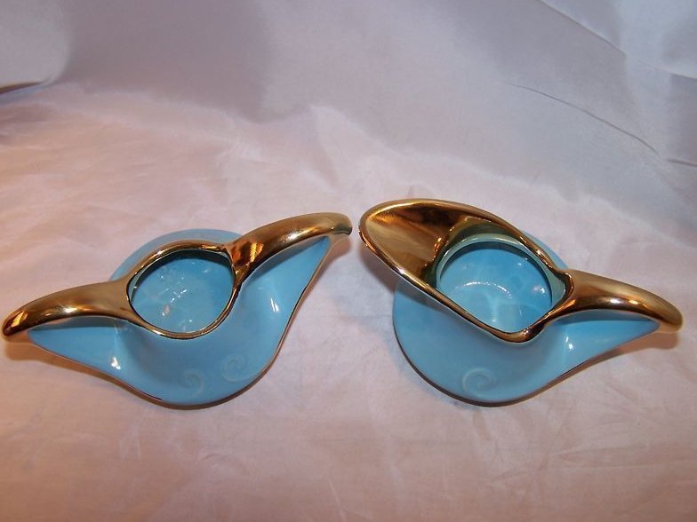Image 1 of Blue and Gold Creamer with Sugar Bowl Vintage Beautiful