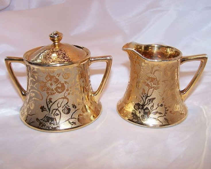 Gold Creamer and Sugar Bowl, Gorgeous, Vintage, Stouffer