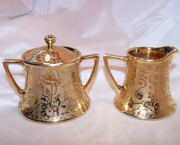 Image 2 of Gold Creamer and Sugar Bowl, Gorgeous, Vintage, Stouffer