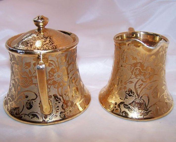 Image 3 of Gold Creamer and Sugar Bowl, Gorgeous, Vintage, Stouffer