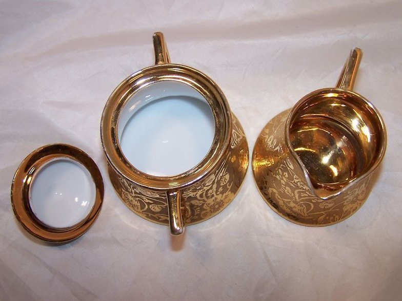 Image 4 of Gold Creamer and Sugar Bowl, Gorgeous, Vintage, Stouffer