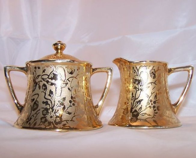 Image 5 of Gold Creamer and Sugar Bowl, Gorgeous, Vintage, Stouffer