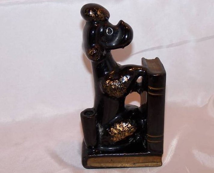 Image 2 of Bookend Poodle w Pen Holder Black and Gold, Japan