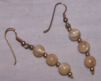 Image 0 of Agate Earrings, Brown and White Marbled, Dangle, New