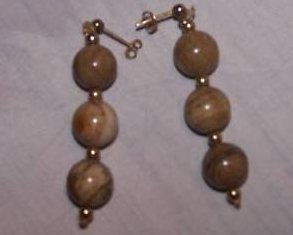 Image 0 of Agate Earrings, Coffee and Chocolate Marbled, Pierced Hanging FREE