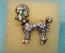 Image 0 of Poodle Pin, Brooch with Green Rhinestone Eyes