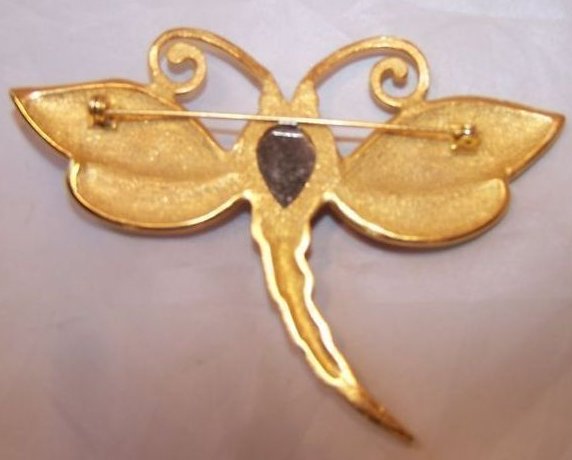 Image 1 of Dragonfly Pin, Brooch w Large Purple Center 