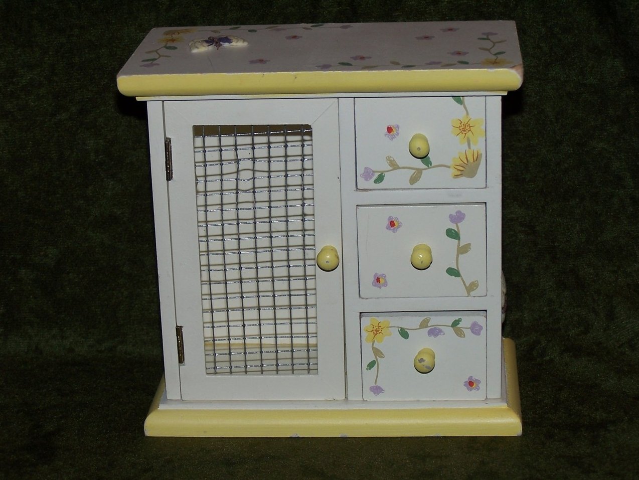 Image 0 of Miniature Mini Wood Wardrobe w Flowers, Butterflies