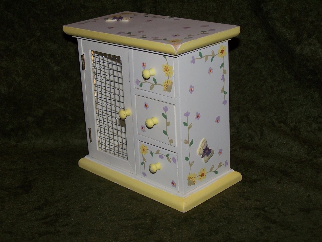 Image 2 of Miniature Mini Wood Wardrobe w Flowers, Butterflies