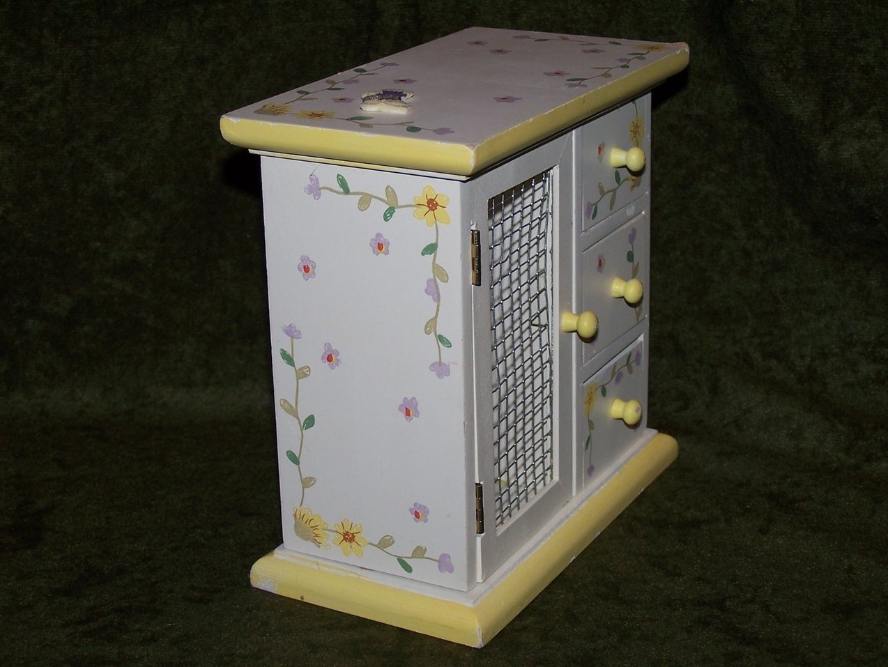 Image 3 of Miniature Mini Wood Wardrobe w Flowers, Butterflies