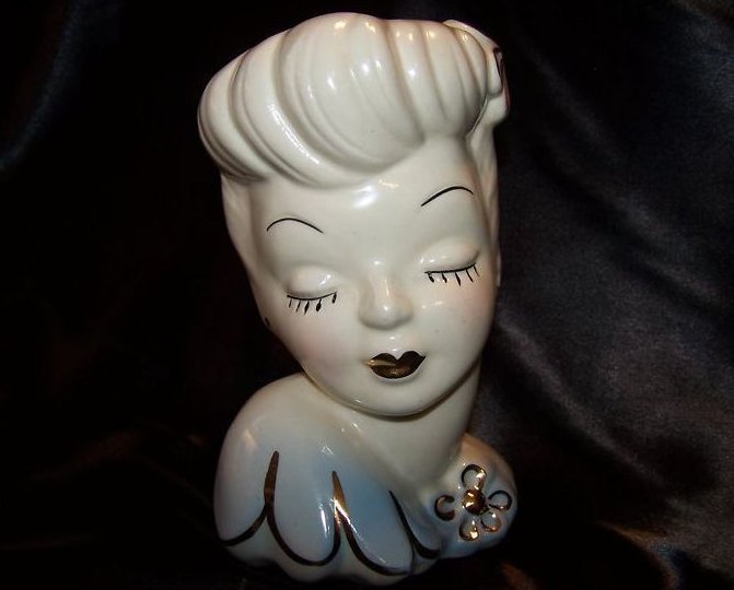 Image 0 of Lady Head Vase, Blue Glamour Girls Headvase Lady, Made in USA, 
