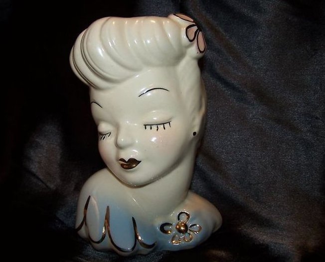 Image 4 of Lady Head Vase, Blue Glamour Girls Headvase Lady, Made in USA, 
