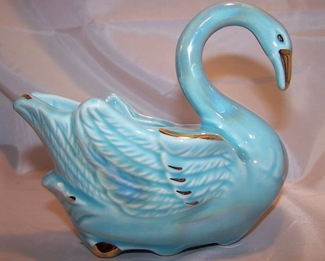 Image 0 of Gorgeous Blue Swan Ceramic Planter w Gold Highlights