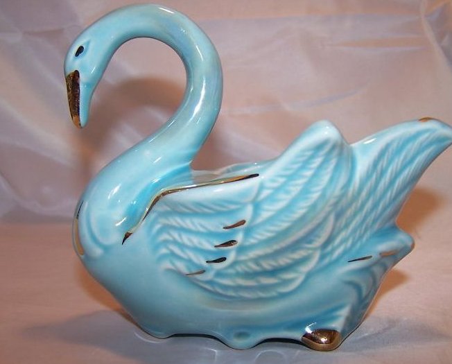 Image 2 of Gorgeous Blue Swan Ceramic Planter w Gold Highlights