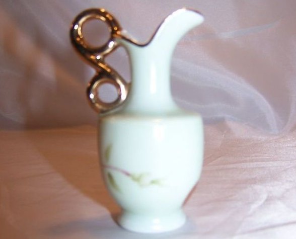 Image 2 of Lefton Gold Double Loop Handle Mini Pitcher with Roses