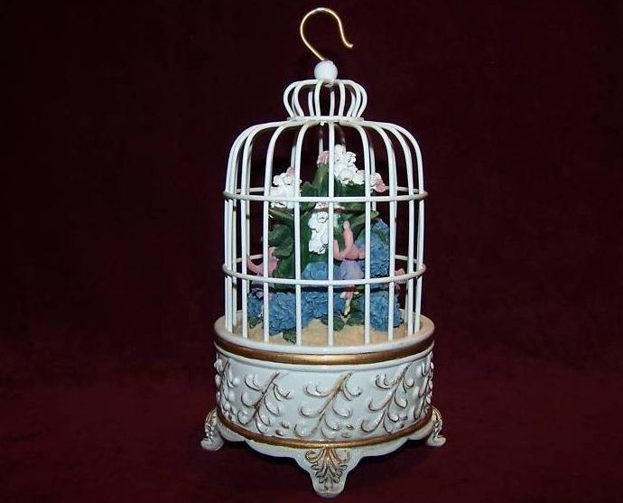 Image 0 of San Francisco Music Box Birdcage w Flower Bouquet