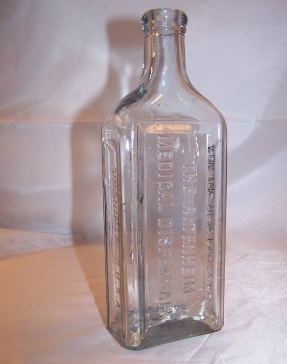 Antique Altenheim Glass Bottle w Residue, Approx 1890
