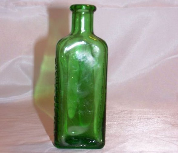 Image 0 of Moones Emerald Oil Green Glass Bottle, Approx 1910