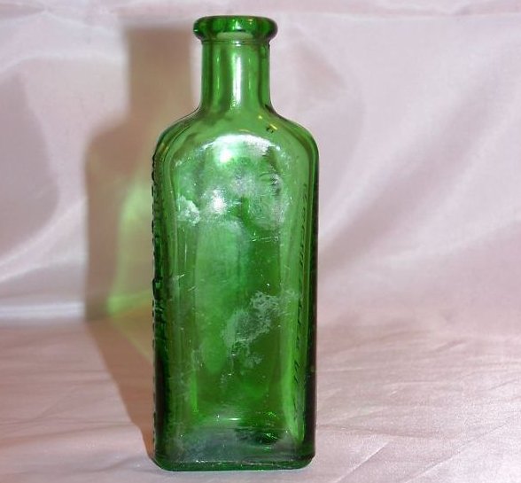 Image 2 of Moones Emerald Oil Green Glass Bottle, Approx 1910