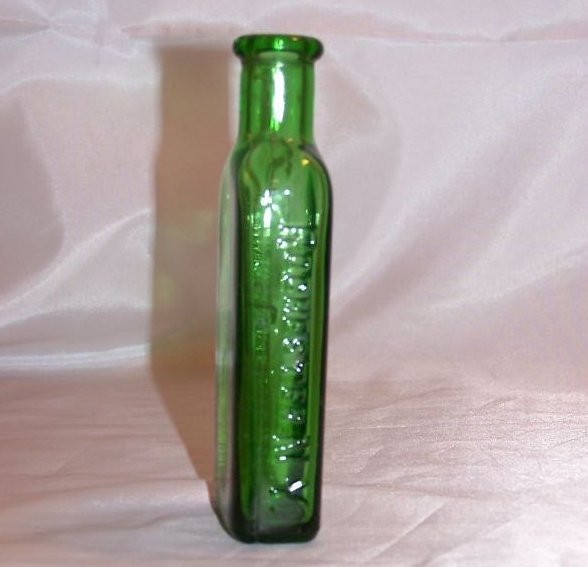Image 3 of Moones Emerald Oil Green Glass Bottle, Approx 1910