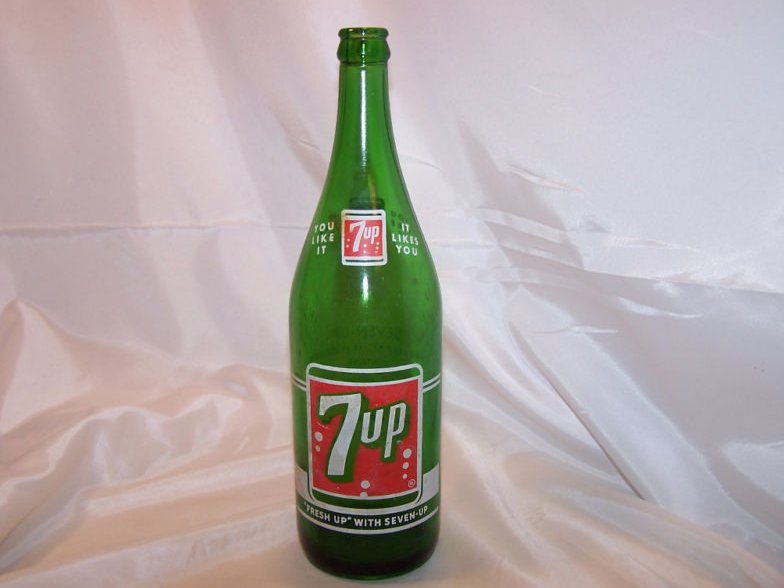 Image 0 of 7UP, 7 UP, Green Glass Soda Pop Bottle, 1 pint 12 ounces