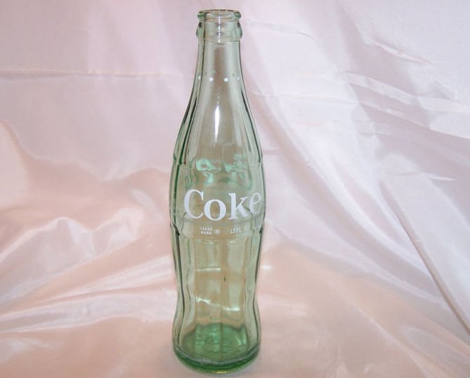Coke Coca Cola Pop Bottle, 12 oz White Dot Green Glass 
