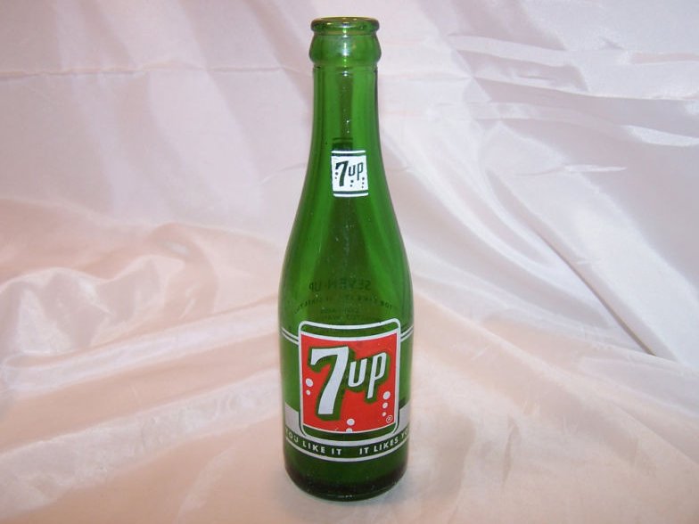 Image 0 of 7 ounce, 7UP, 7 UP, Green Glass Soda Pop Bottle, Denver Colo