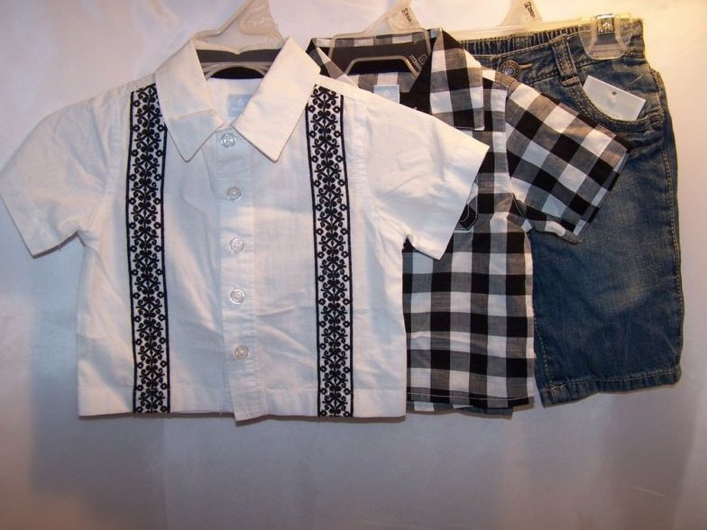 New Sz 0-3 Months Boys 1 pr Pants, 2 Button Shirts 