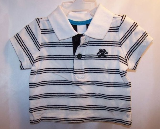 New Sz 0-3 Months Boys Black, White Striped Frog Shirt 