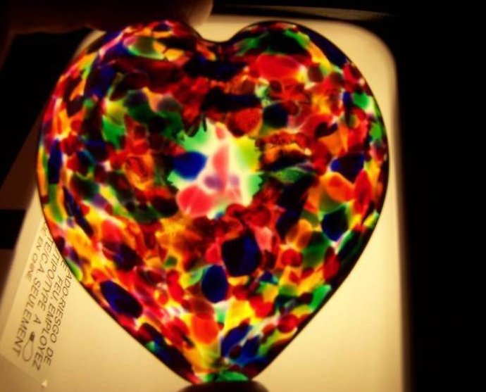 Glass Artwork Heart, American Multi Color, Handmade