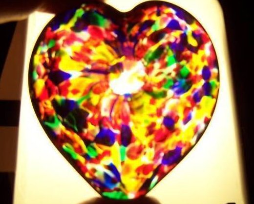 Image 1 of Glass Artwork Heart, American Multi Color, Handmade