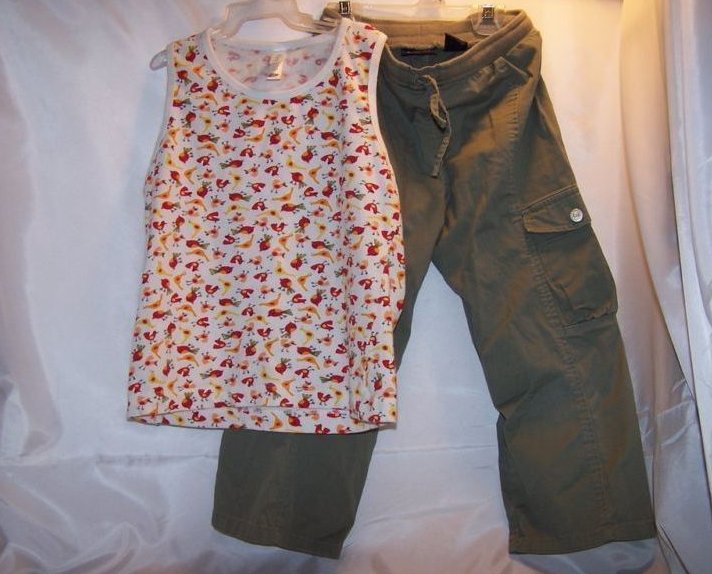 Image 0 of SZ 5 Green Cargo Pants, SZ M Bird Tank Top Shirt, Girls