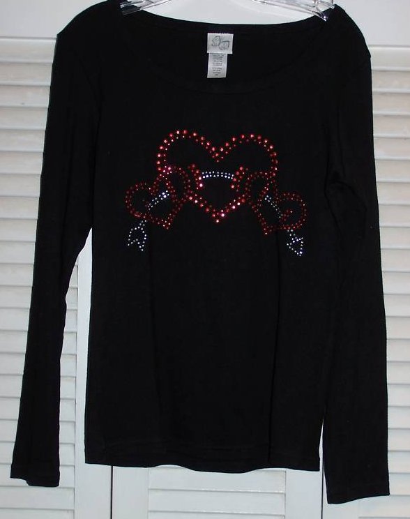 Image 0 of Juniors Sz M Long Sleeve Black Shirt with Sparkly Hearts