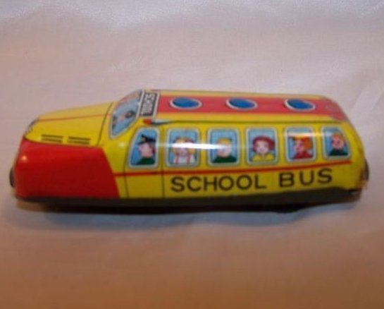 Tin Schoolbus, Friction Engine Motor, Japan, Vintage