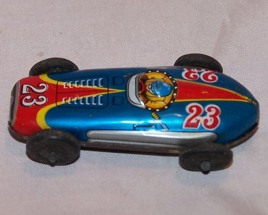 Tin Race Car, Blue and Red No. 23, Vintage, Japan