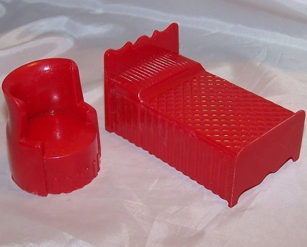 Image 0 of Dollhouse Bed and Chair, Vintage, Plastic