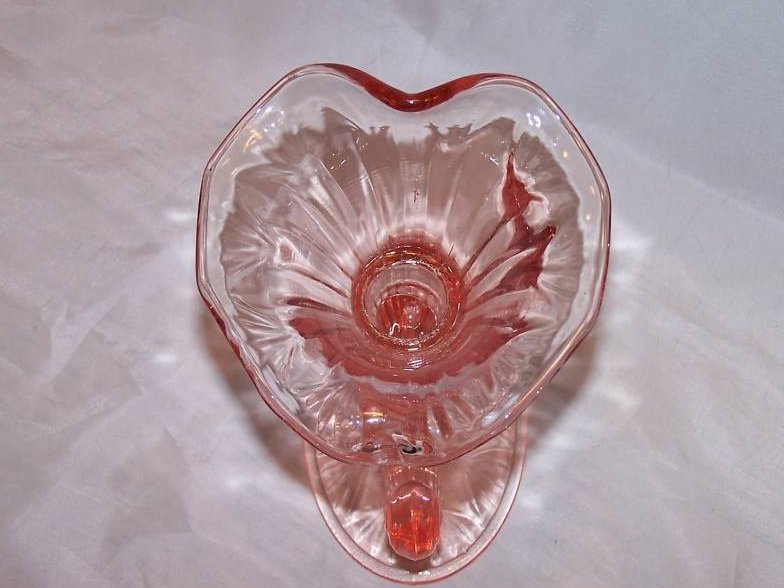 Image 2 of Fenton Pink Pressed Glass Cornucopia Candleholder, Vase